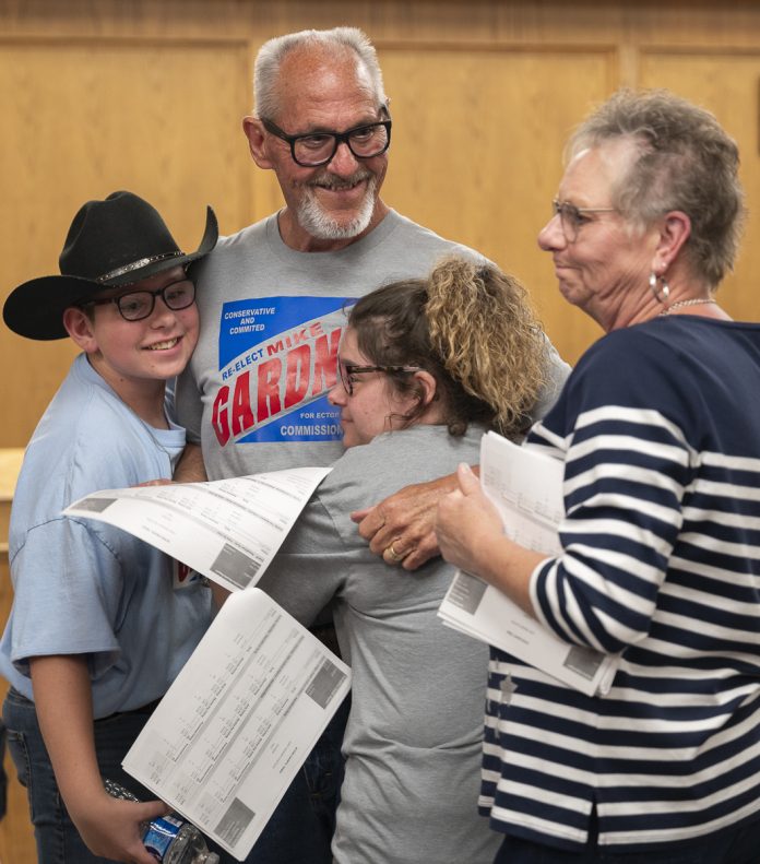 County Commissioner Precinct Number 1 winner, Mike Gardner, celebrates win with family during the primary election at the Ector County Courthouse Annex on Tuesday, March 5, 2024. (Callie Cummings| Odessa American)